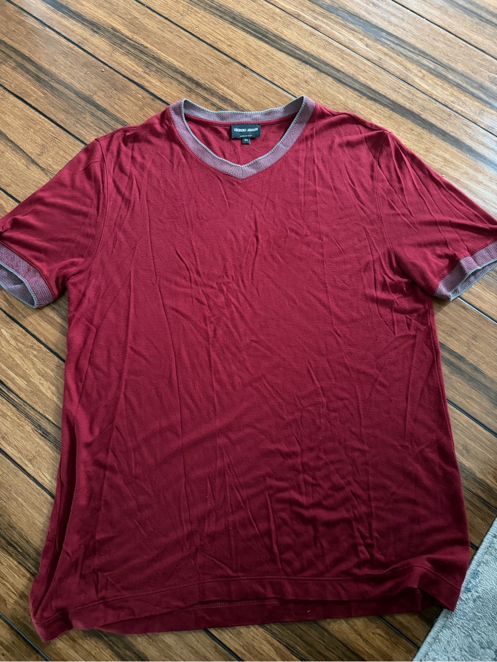 Giorgio Armani Men's Burgundy Short-Sleeve Knit Tee with Contrast Trim